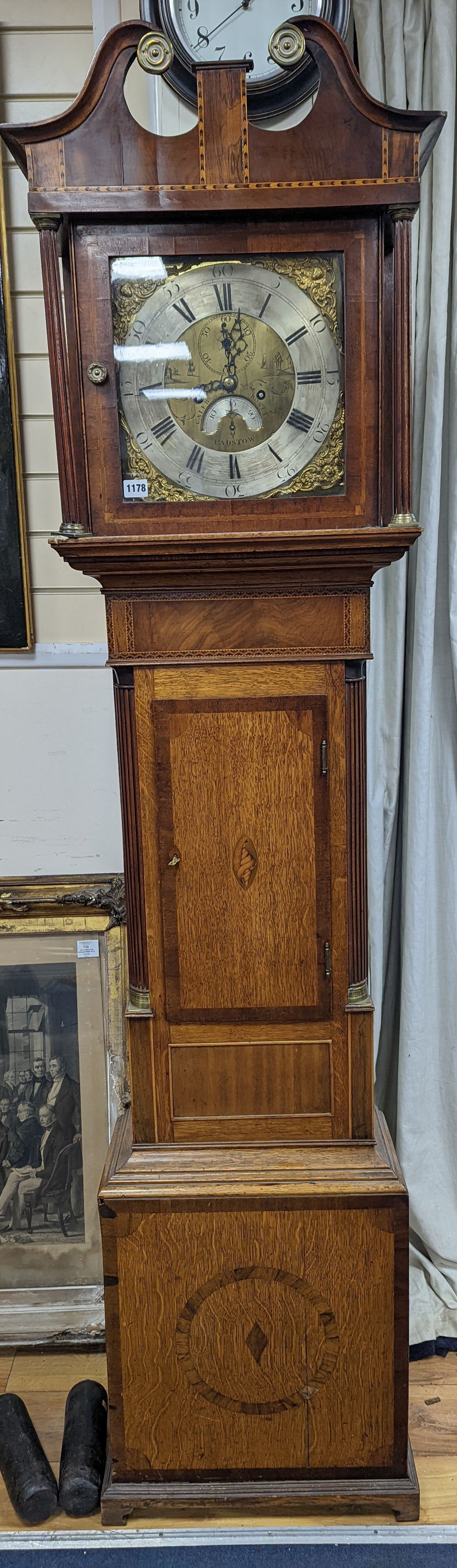 A George III mahogany banded oak 8 day longcase clock marked Caleb Boney, Padstow, height 210cm